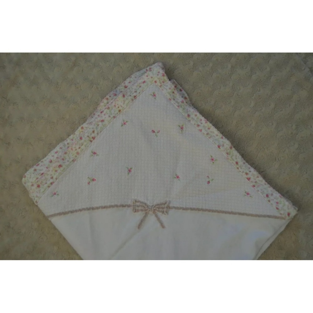 Little Me Floral Baby Blanket Pink White Green Bow Flowers Security Lovey